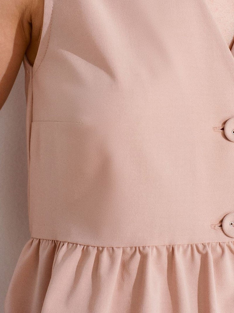 DILVIN Sleeveless Crepe V-Neck Button Blouse - Image 4