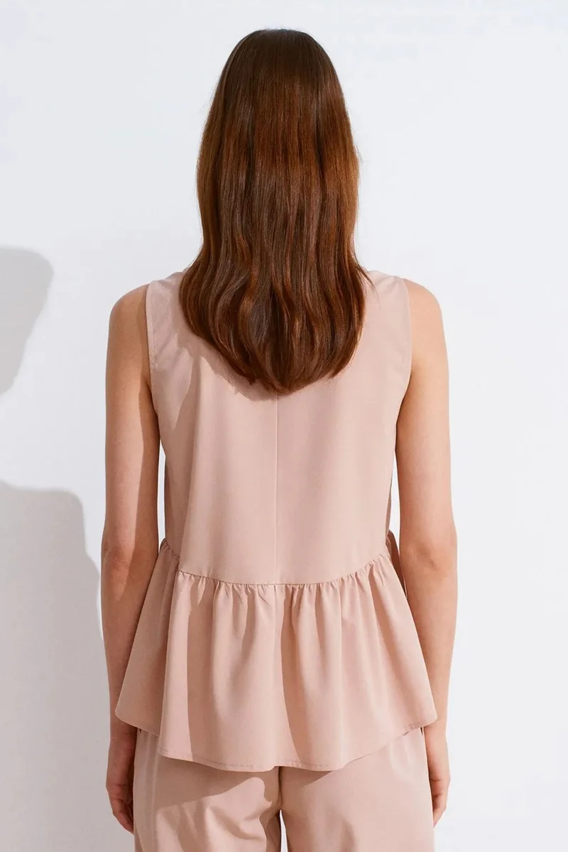 Dilvin DILVIN Sleeveless Crepe V-Neck Button Blouse