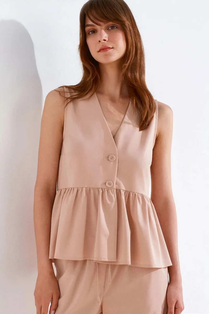 Dilvin Blush Pink DILVIN Sleeveless Crepe V-Neck Button Blouse for Women | Best Price UAE