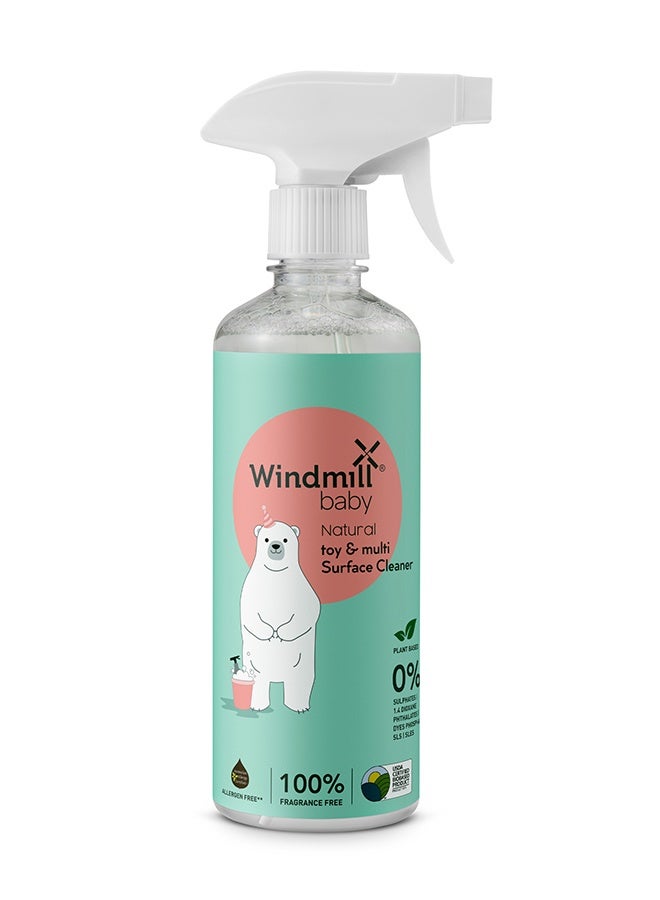 Baby Natural Multi Surface Cleaner Spray, Usda Certified, Fragrance Free, Fumes Free, For Toys, Feeding Chairs, Mats, Cribs, Windows & More - 450Ml