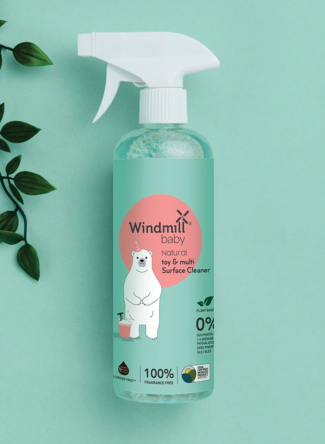 Windmill baby رذاذ منظف متعدد الأسطح للأطفال، معتمد من وزارة الزراعة الأمريكية، خالي من العطور، خالي من الأبخرة، للألعاب، كراسي التغذية، الحصائر، المهد، النوافذ والمزيد - 450 مل - Image 5