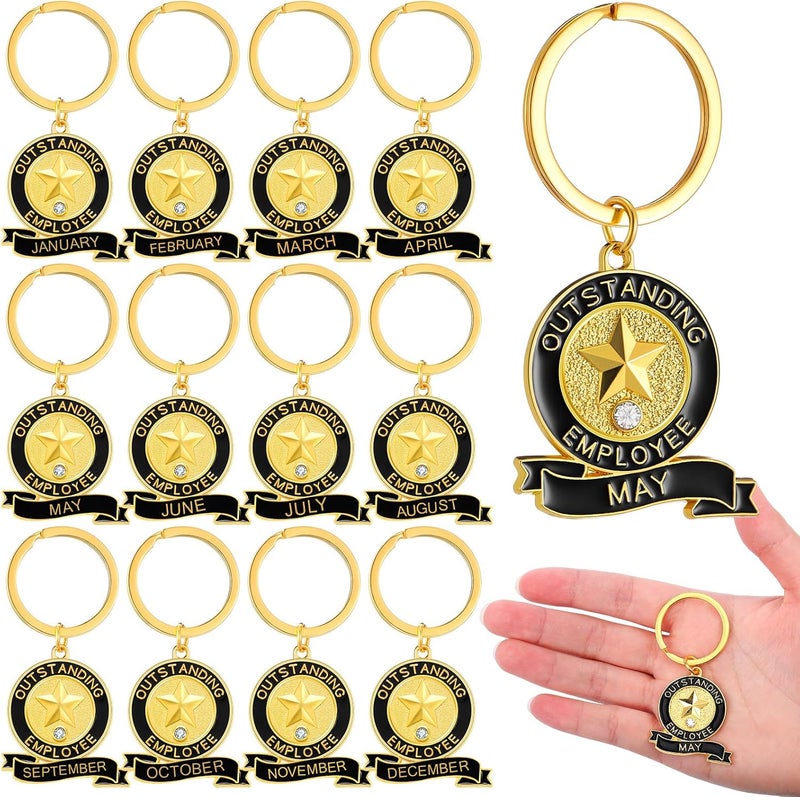 Sureio سوريو 12 قطعة من سلسلة مفاتيح موظف الشهر 112 شهر تقدير الموظف هدايا شكر لزملاء العمل لفريق العمل هدايا الموظفين - Image 1