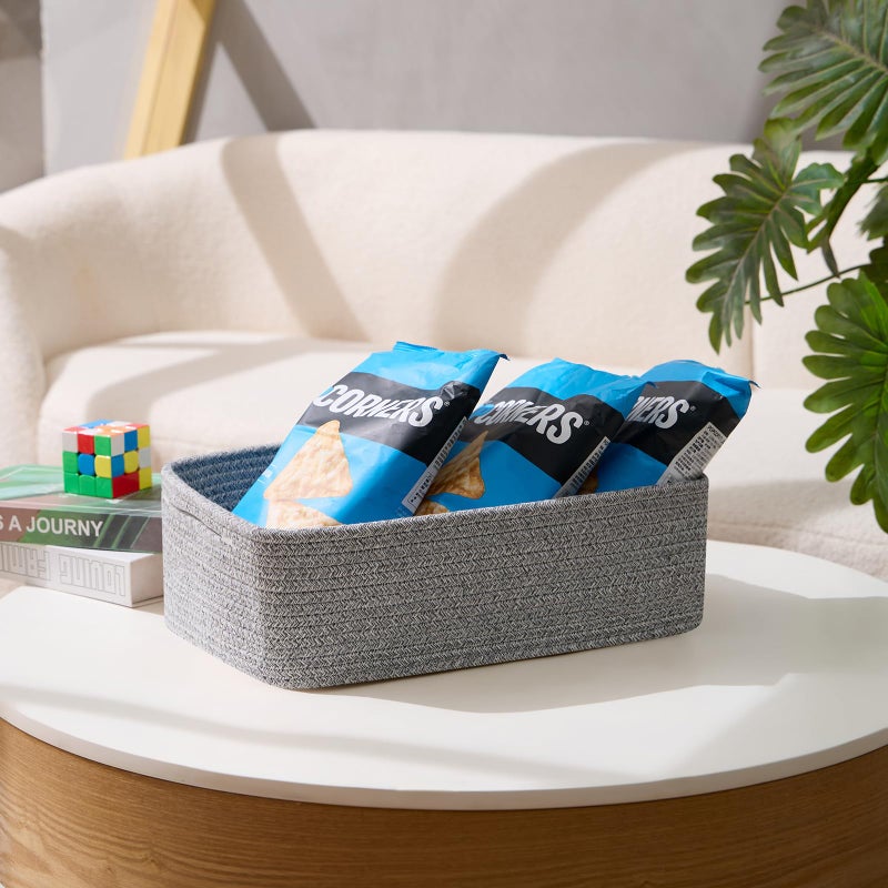 MiniArk Large Shallow Organizing Baskets 15x11x5.1 Inches - Rope Woven Storage Bins for Bathroom, Shelves, Cube Closet, Mixed Grey 3 Packs - Image 5