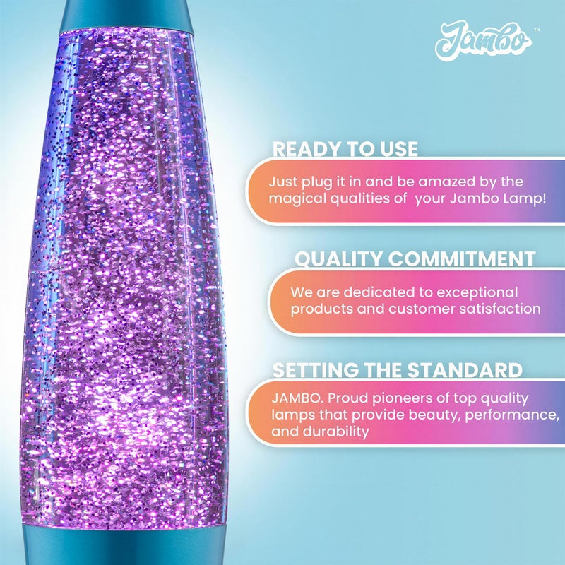 JAMBO 16" Beautiful Blue and Silver Glitter Lamp- Relaxing Mood Lighting, Night Light Nightlight, Home Decor Living Room Office Bedroom Lamp for Adults Teens Kids Glitter - Image 3