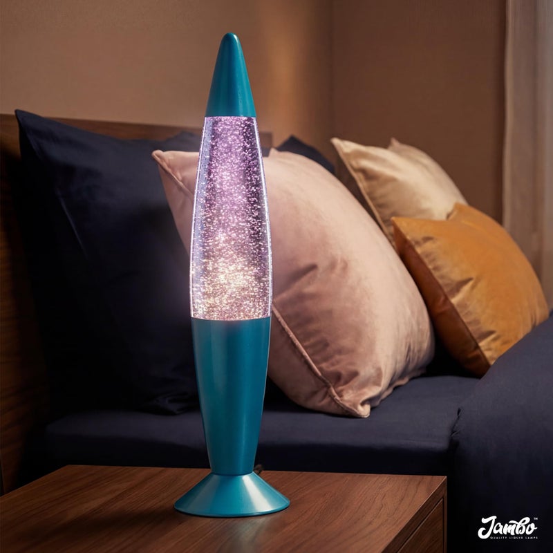 JAMBO 16" Beautiful Blue and Silver Glitter Lamp- Relaxing Mood Lighting, Night Light Nightlight, Home Decor Living Room Office Bedroom Lamp for Adults Teens Kids Glitter - Image 4