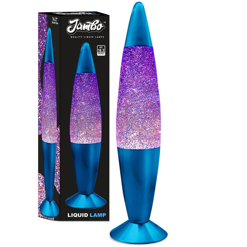 JAMBO 16" Beautiful Blue and Silver Glitter Lamp- Relaxing Mood Lighting, Night Light Nightlight, Home Decor Living Room Office Bedroom Lamp for Adults Teens Kids Glitter - Image 1