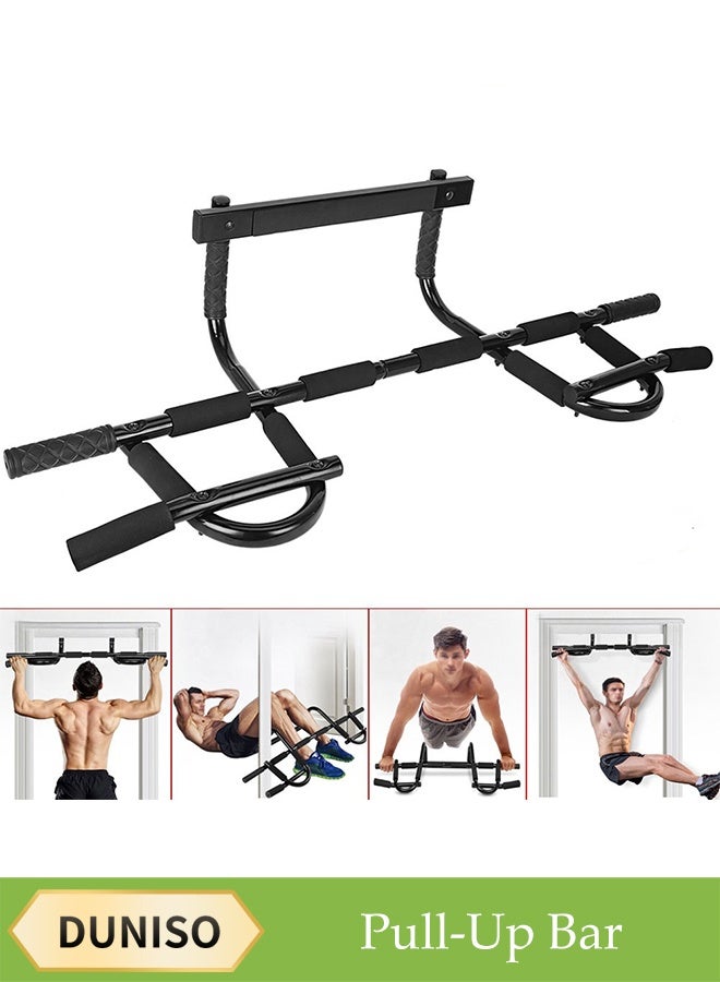 DUNISO Door Gym Pull-Up Bar，Door frame horizontal bar， Multi Functional Total Upper Body Workout Bar，Including Pull Ups, Sit Ups, Push Ups, and Dips，Strength Training Equipment，Body Workout For Home Gym Exercise Equipment，Black - Image 1