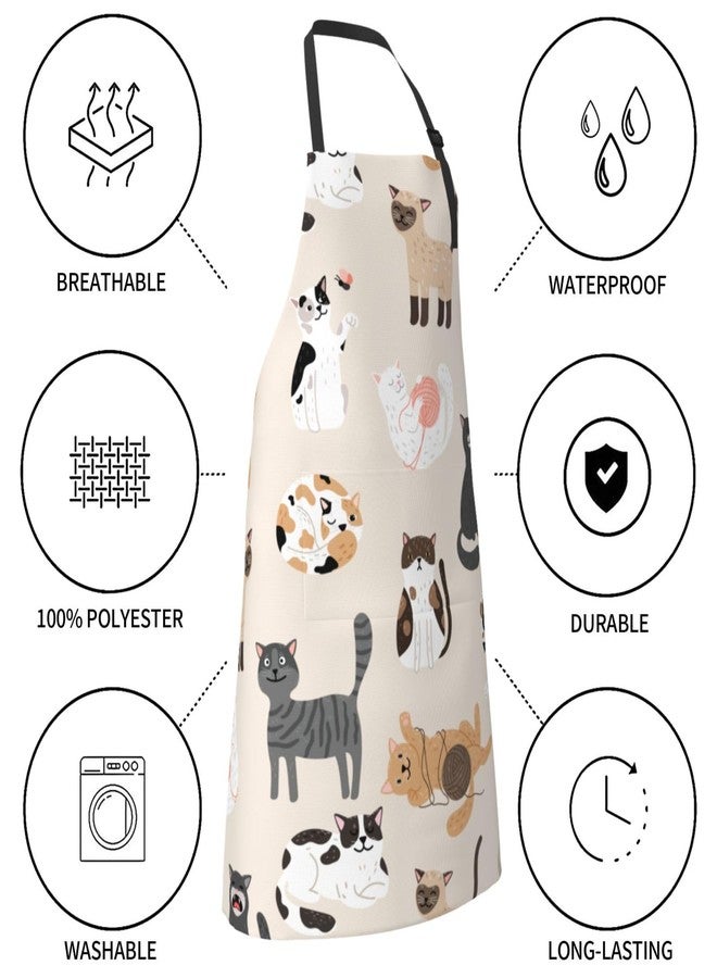 Wisedeal Cut Cats Themed Aprons - Waterproof Fabric, Adjustable Drawstring Collar and a Waist Tie, with 2 Pockets, Perfect for Home & Kitchen - Image 3