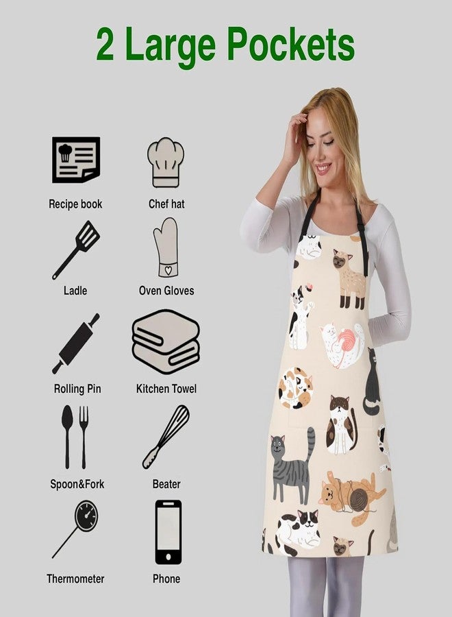 Wisedeal Cut Cats Themed Aprons - Waterproof Fabric, Adjustable Drawstring Collar and a Waist Tie, with 2 Pockets, Perfect for Home & Kitchen - Image 5