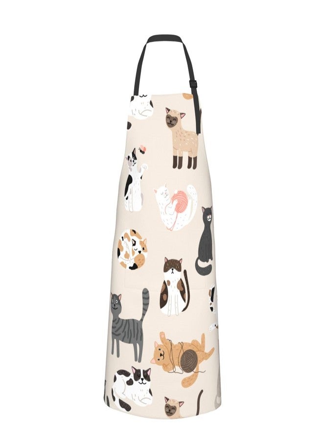 Wisedeal Cut Cats Themed Aprons - Waterproof Fabric, Adjustable Drawstring Collar and a Waist Tie, with 2 Pockets, Perfect for Home & Kitchen - Image 1