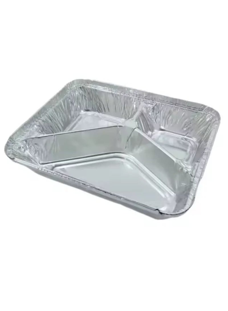 صينية ألومنيوم مقسمة 3 خانات | حافظة طعام للاستعمال مرة واحدة – مناسبة للغداء، العزومات، والرحلات (10 قطعه) - Image 1