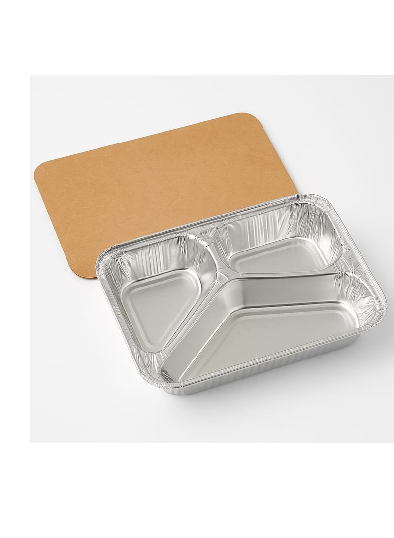 صينية ألومنيوم مقسمة 3 خانات | حافظة طعام للاستعمال مرة واحدة – مناسبة للغداء، العزومات، والرحلات (10 قطعه) - Image 2