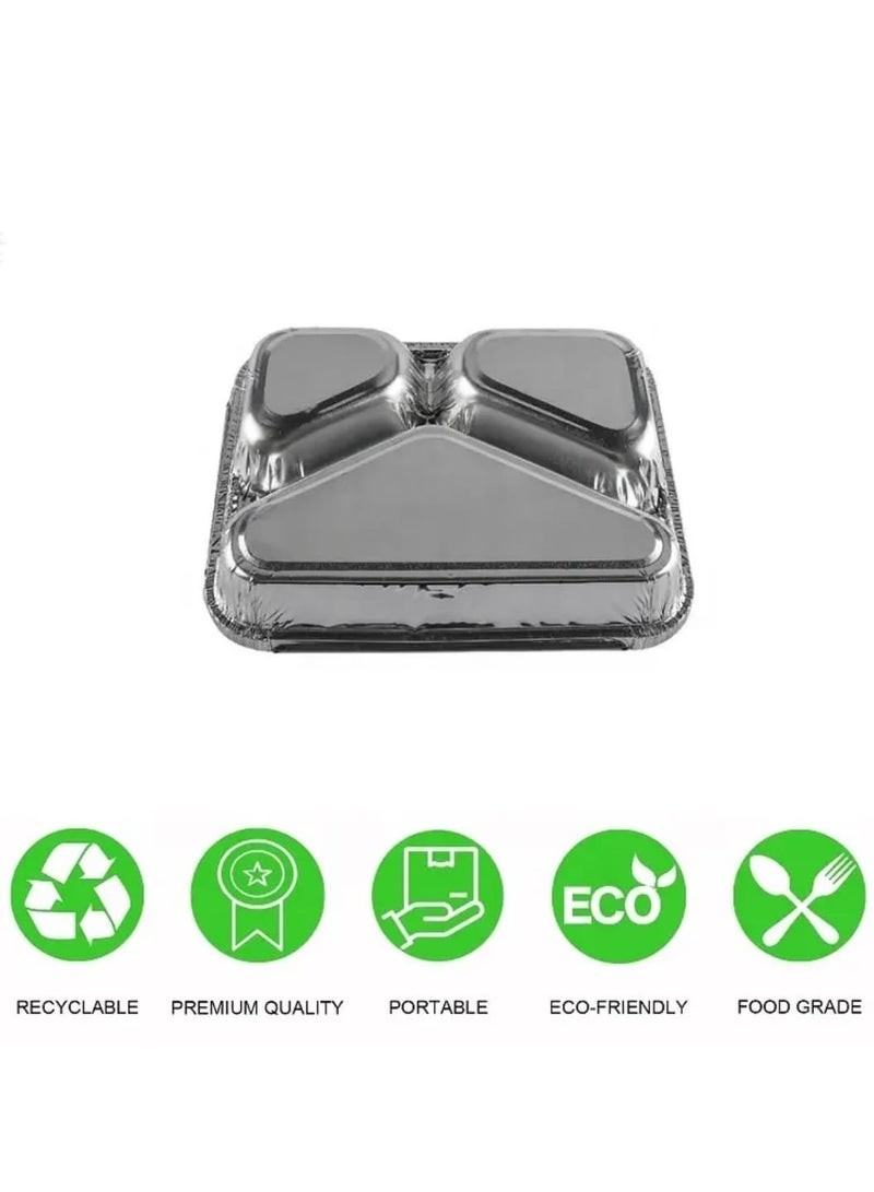 صينية ألومنيوم مقسمة 3 خانات | حافظة طعام للاستعمال مرة واحدة – مناسبة للغداء، العزومات، والرحلات (10 قطعه) - Image 4