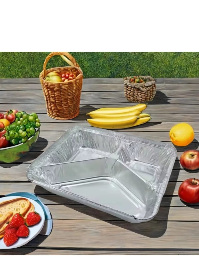 صينية ألومنيوم مقسمة 3 خانات | حافظة طعام للاستعمال مرة واحدة – مناسبة للغداء، العزومات، والرحلات (10 قطعه) - Image 5