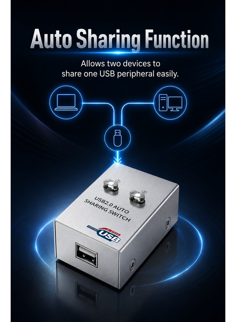 جهاز مشاركة طابعة USB، موزع نقل البيانات، محول تلقائي، محور 2 في 1 - Image 2