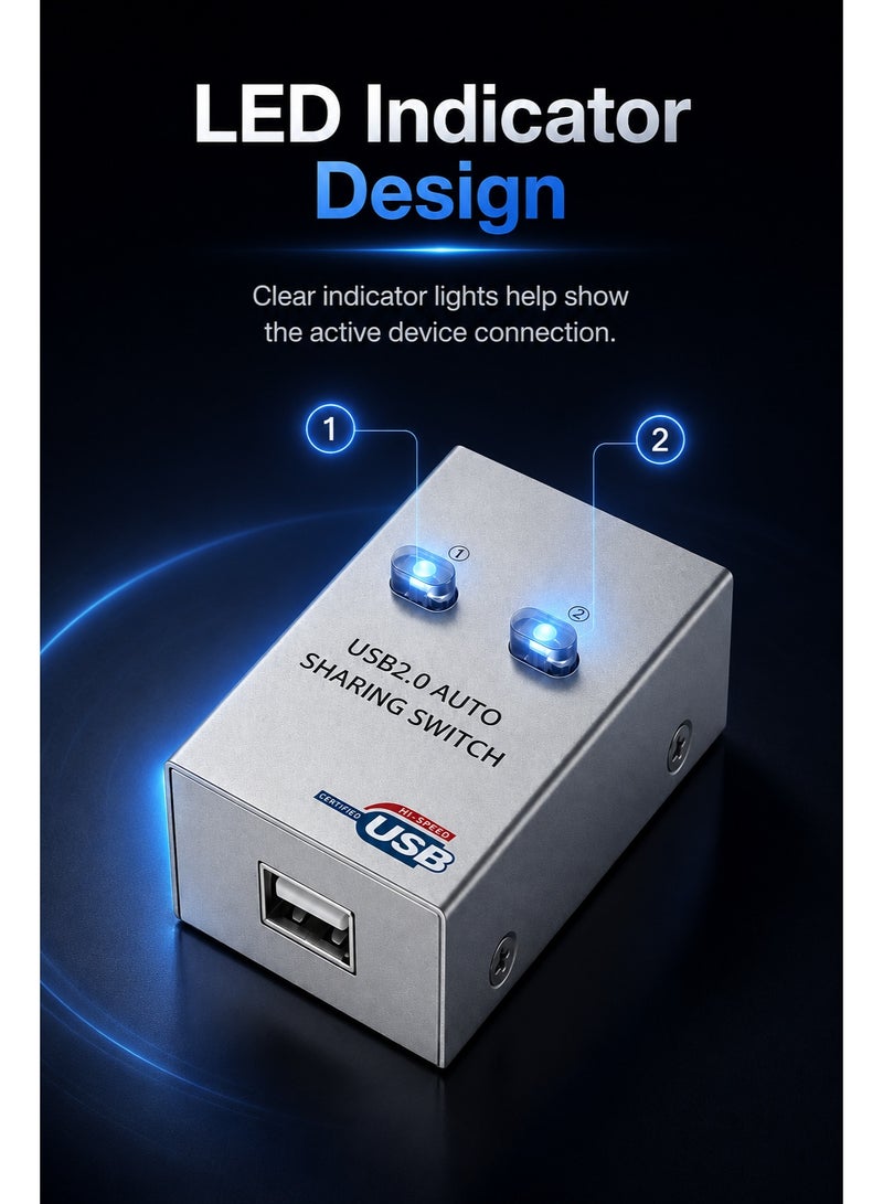 جهاز مشاركة طابعة USB، موزع نقل البيانات، محول تلقائي، محور 2 في 1 - Image 5