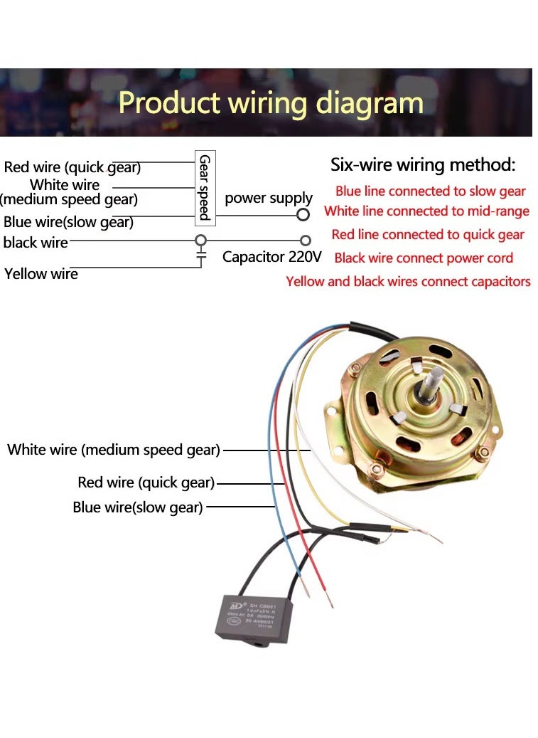 Generic fan motor  220V  five 5 lines for 12" fan  - Image 2