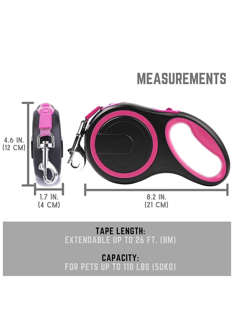 Extendable Dog Lead, Tangle-Free Retractable Dog Lead with Anti-Slip Handle 8m Long Anti Theft Dog Leads Strong Nylon Tape,Suitable for pets weighing less than 50kg