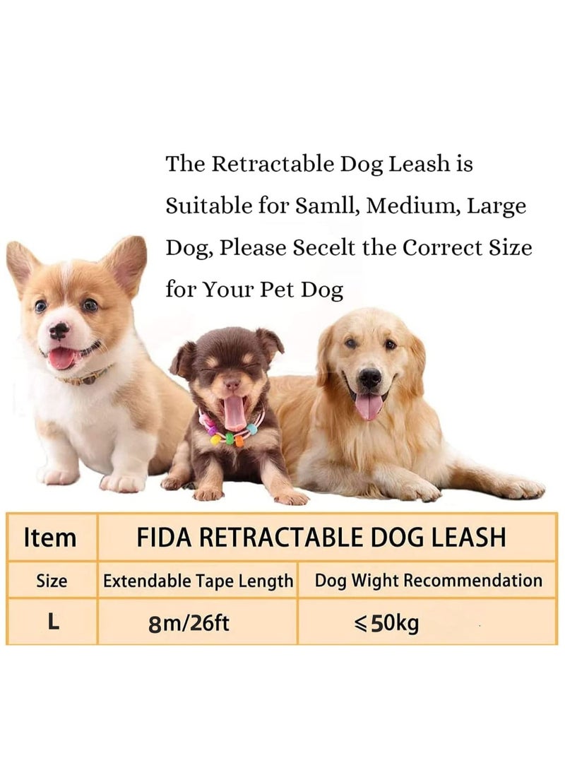 Extendable Dog Lead, Tangle-Free Retractable Dog Lead with Anti-Slip Handle 8m Long Anti Theft Dog Leads Strong Nylon Tape,Suitable for pets weighing less than 50kg