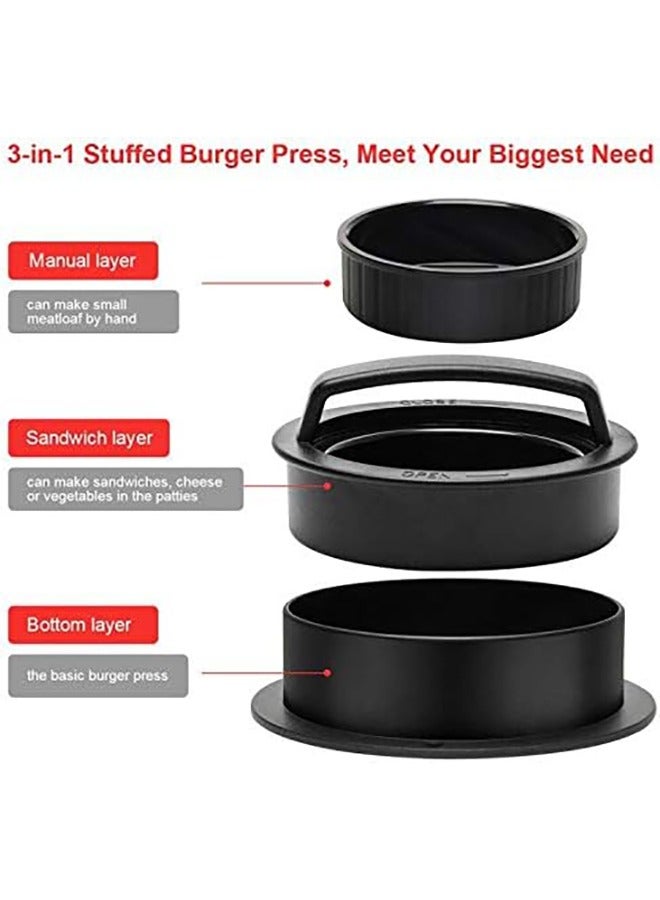 Arabest آلة ضغط البرجر 3 في 1، صانع كرات اللحم المحشي للبرجر مع 100 ورقة برجر لشواء البرجر غير اللاصقة (أسود) - Image 2