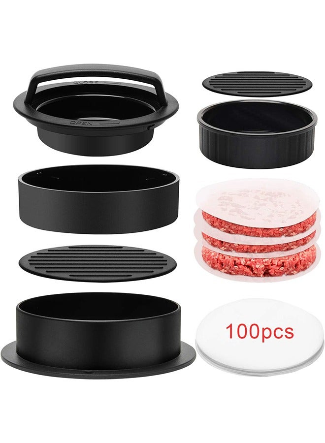 Arabest آلة ضغط البرجر 3 في 1، صانع كرات اللحم المحشي للبرجر مع 100 ورقة برجر لشواء البرجر غير اللاصقة (أسود) - Image 1