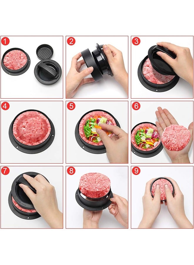 Arabest آلة ضغط البرجر 3 في 1، صانع كرات اللحم المحشي للبرجر مع 100 ورقة برجر لشواء البرجر غير اللاصقة (أسود) - Image 4