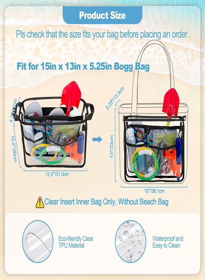 Rexmica Clear Beach Bag Organizer Insert (12.4in x 10.2in x 4.3in) Compatible with Bogg Bag (15in x 13in x 5.25in), Waterproof Beach Bag Insert Divider Pouch, Black - Image 2