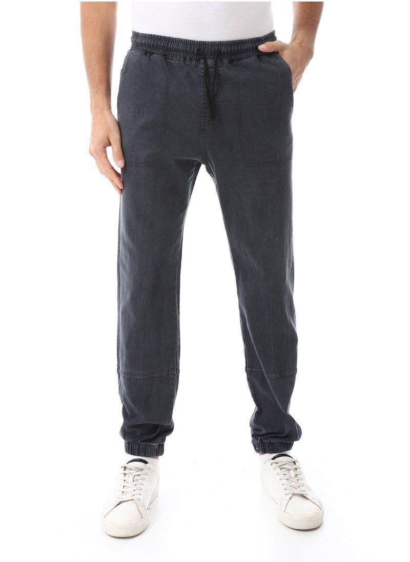 Andora - Elastic Waist With Drawstring Gabardine Sweatpants_ Dark Grey - Image 1