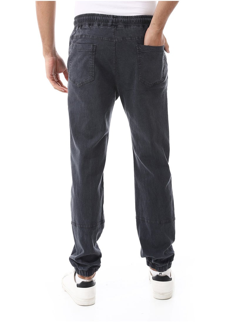 Andora - Elastic Waist With Drawstring Gabardine Sweatpants_ Dark Grey - Image 1