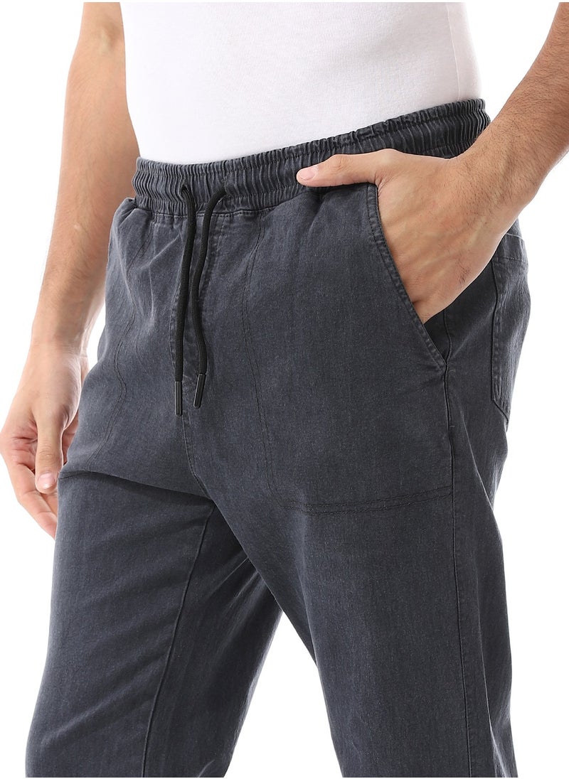 Andora - Elastic Waist With Drawstring Gabardine Sweatpants_ Dark Grey - Image 1