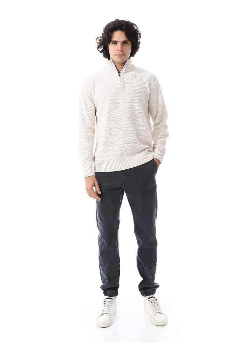 Andora - Elastic Waist With Drawstring Gabardine Sweatpants_ Dark Grey - Image 1