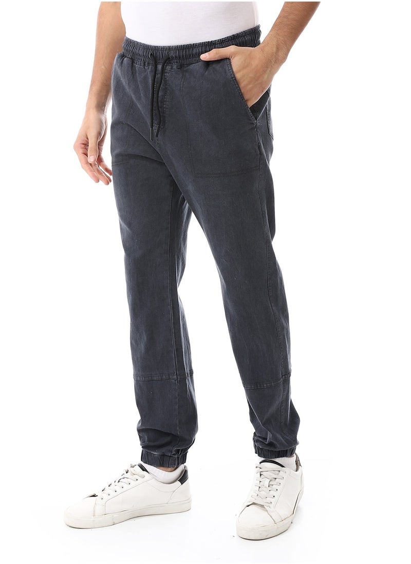 Andora - Elastic Waist With Drawstring Gabardine Sweatpants_ Dark Grey - Image 1