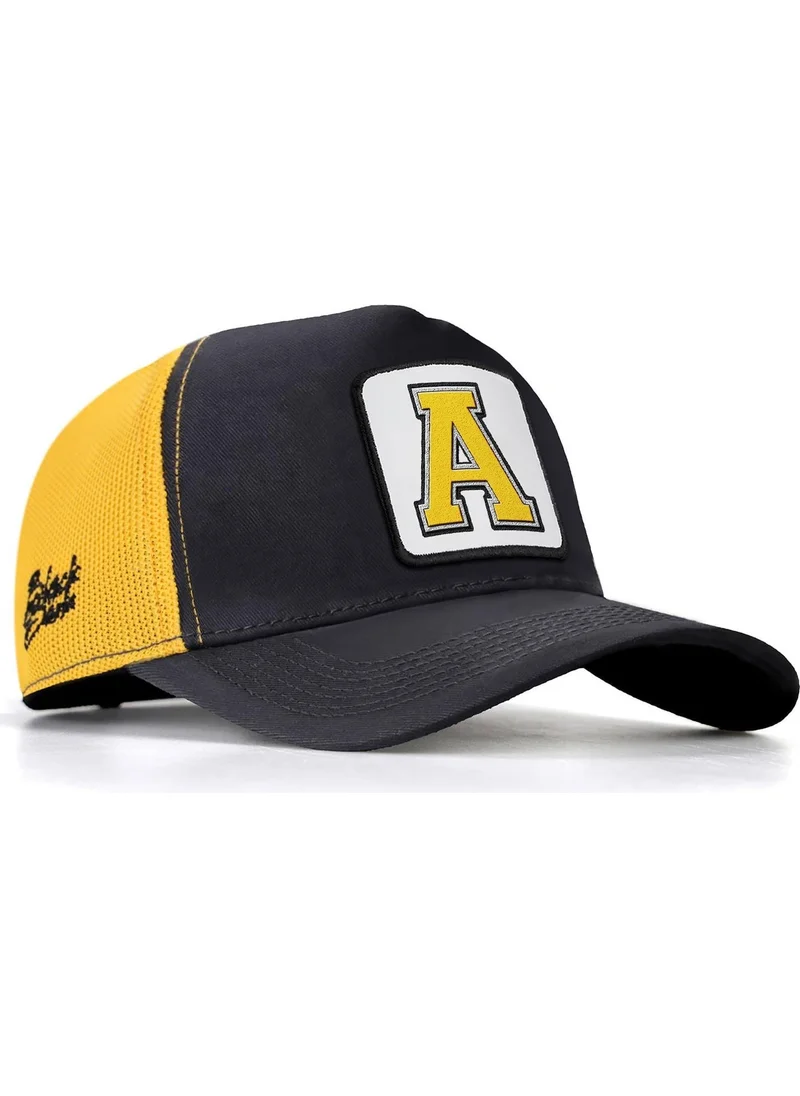 Black Börk BlackBörk V1 Trucker A Letter - Unisex Dark Anthracite-Yellow Hat (Cap) with 4 Code Logo