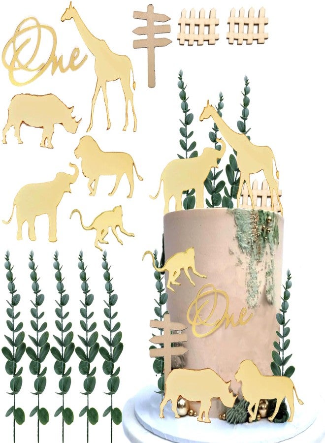 ChoJoy Safari Animal Cake Toppers Acrylic Safari Animal Wild One Decoration with Acrylic Safari Animal Set Eucalyptus for Safari Animal Wild One Themed Party - Image 1