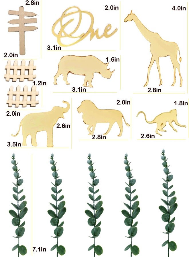 ChoJoy Safari Animal Cake Toppers Acrylic Safari Animal Wild One Decoration with Acrylic Safari Animal Set Eucalyptus for Safari Animal Wild One Themed Party - Image 2