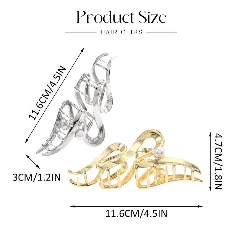 Brinie Gold Metal Hair Claw Clips With Pearl - Stylish Nonslip Barrettes Accessories for Women and Girls (Pack of 2) - Image 5