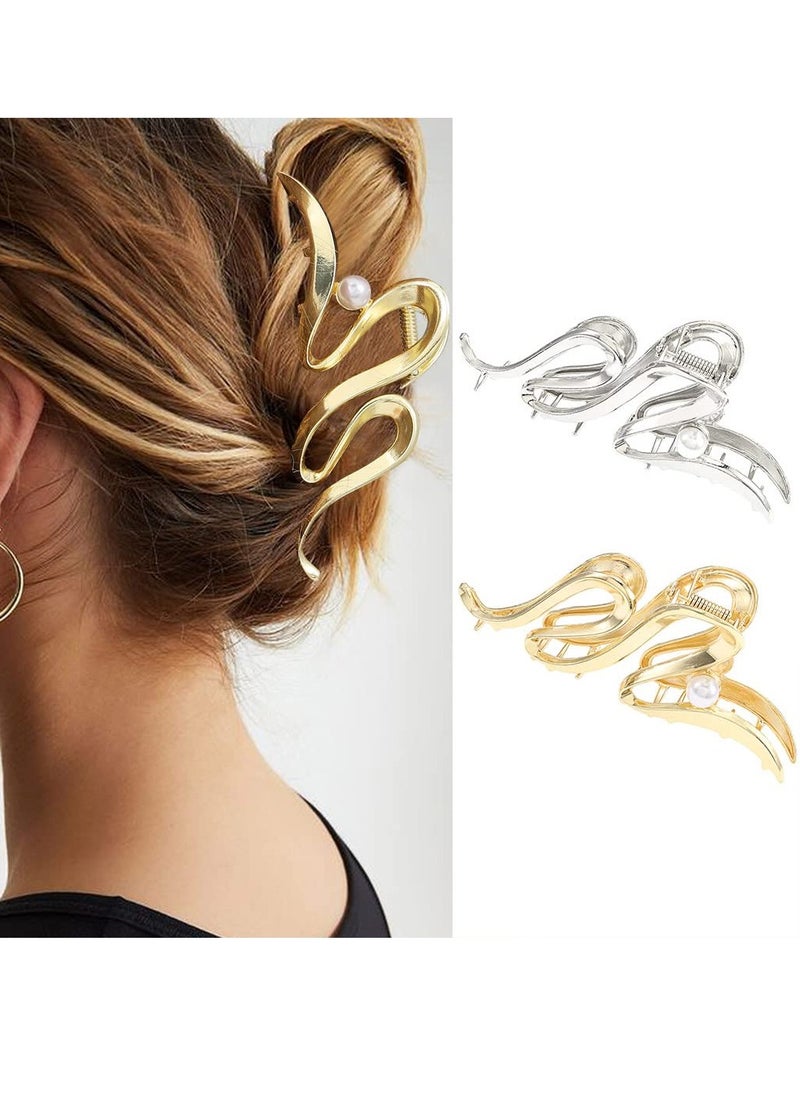 Brinie - Brinie Claw Hair Clips Gold Metal Hair Clamps Pearl Hair Claw Clips Stylish Hair Clips Nonslip Hair Claw Barrettes Hair Accessories for Women and Girls (Pack of 2) - Image 1