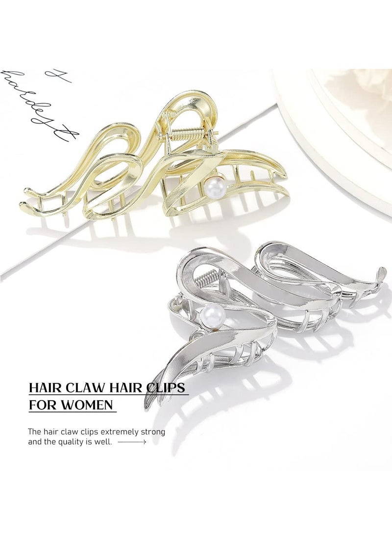 Brinie - Brinie Claw Hair Clips Gold Metal Hair Clamps Pearl Hair Claw Clips Stylish Hair Clips Nonslip Hair Claw Barrettes Hair Accessories for Women and Girls (Pack of 2) - Image 1