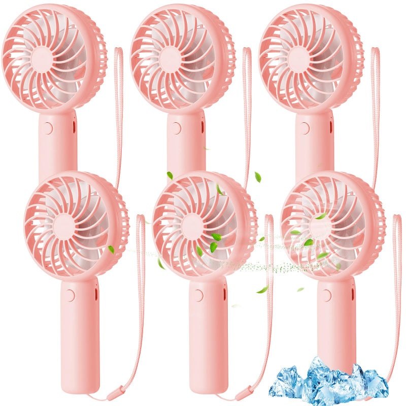 Tujoe 6 Pcs Mini Powerful Handheld Fan 3 Speed Personal Small Portable Rechargeable Fan with Base USB for Women Eyelash Makeup Office Travel Beach Indoor Outdoor (Pink) - Image 1
