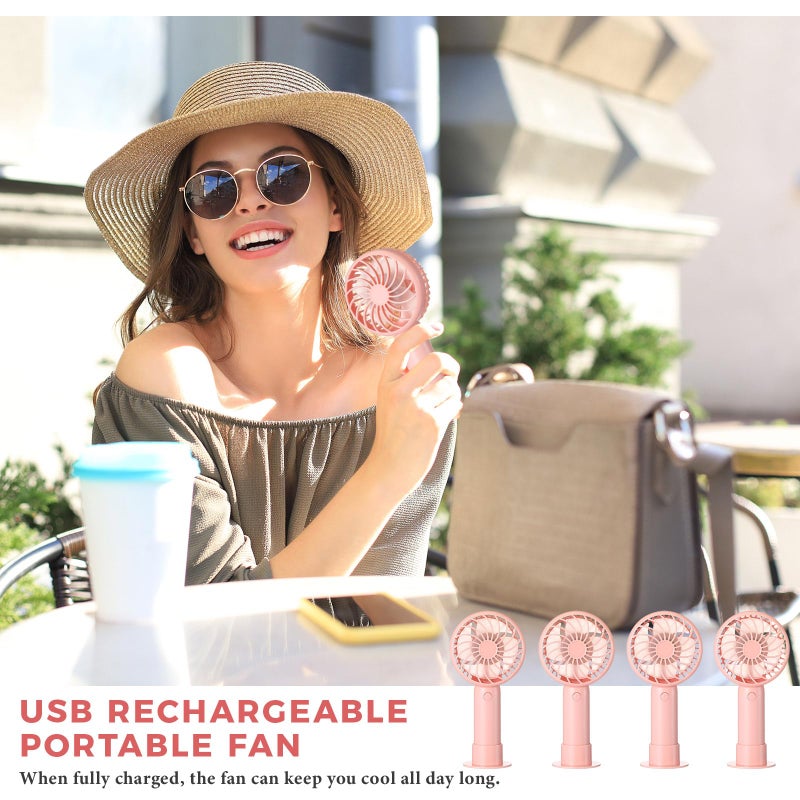 Tujoe 6 Pcs Mini Powerful Handheld Fan 3 Speed Personal Small Portable Rechargeable Fan with Base USB for Women Eyelash Makeup Office Travel Beach Indoor Outdoor (Pink) - Image 4