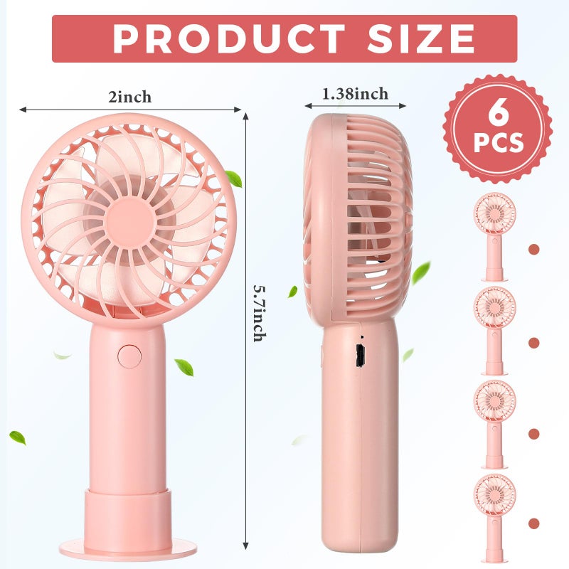 Tujoe 6 Pcs Mini Powerful Handheld Fan 3 Speed Personal Small Portable Rechargeable Fan with Base USB for Women Eyelash Makeup Office Travel Beach Indoor Outdoor (Pink) - Image 2