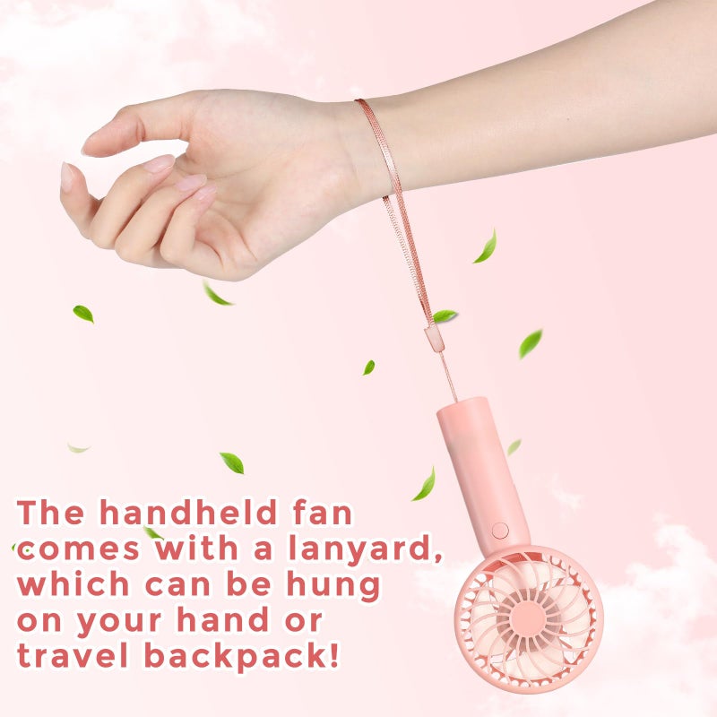 Tujoe 6 Pcs Mini Powerful Handheld Fan 3 Speed Personal Small Portable Rechargeable Fan with Base USB for Women Eyelash Makeup Office Travel Beach Indoor Outdoor (Pink) - Image 3