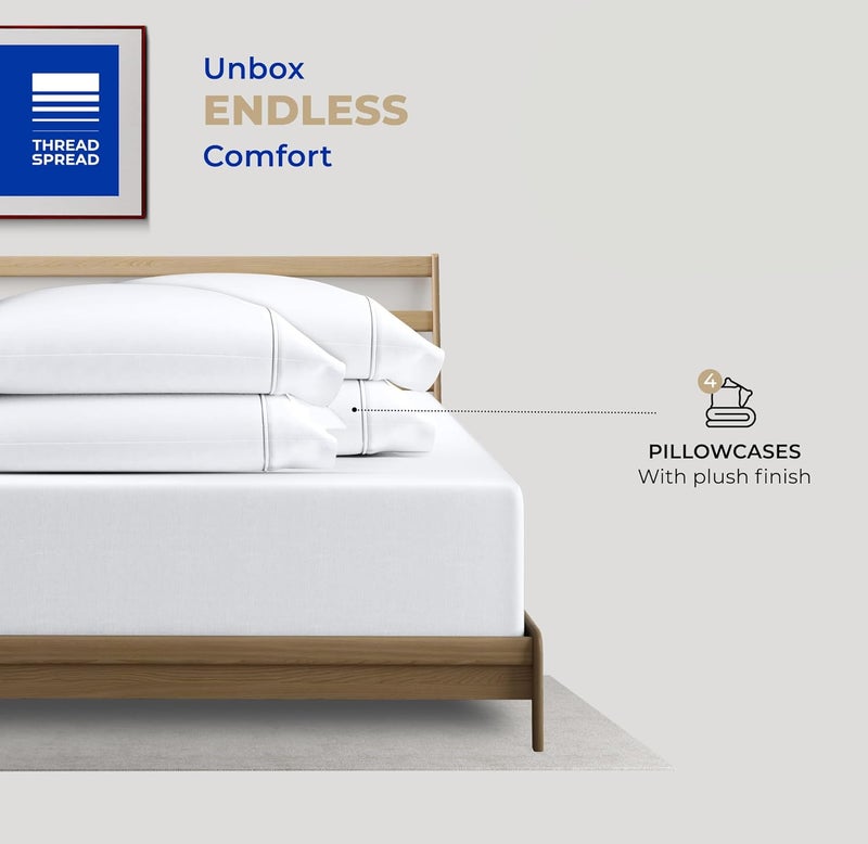 THREAD SPREAD 100% Cotton King Size Pillowcases Sets of 4-400 Thread Count Cotton Pillow Cases, Ultra Soft Cooling Sateen Weave Pillowcases, Set of 4 Pillow Covers for King Pillows - White - Image 3
