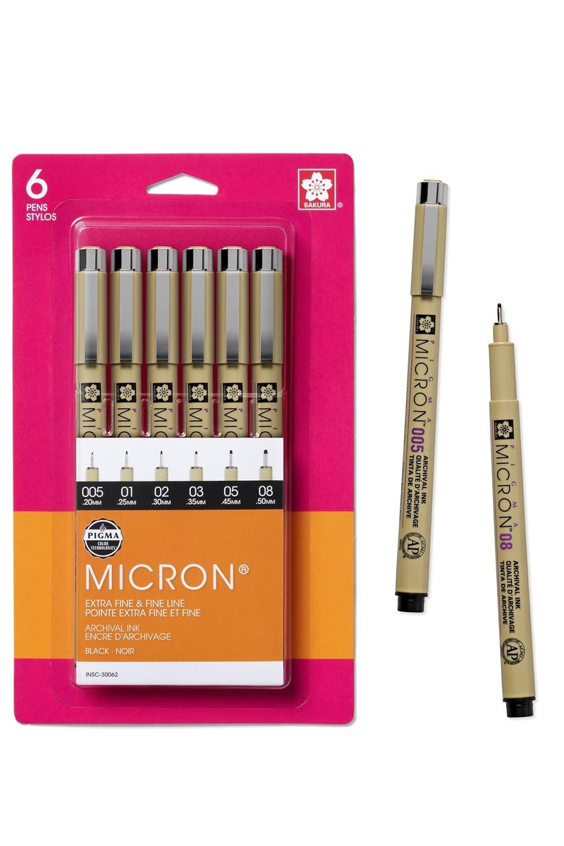 Micron Sakura Pigma Micron Fineliner Pens 6 Pack - Image 1