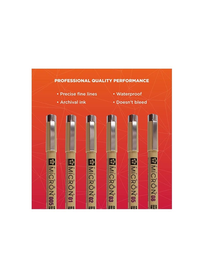 Micron Sakura Pigma Micron Fineliner Pens 6 Pack - Image 2