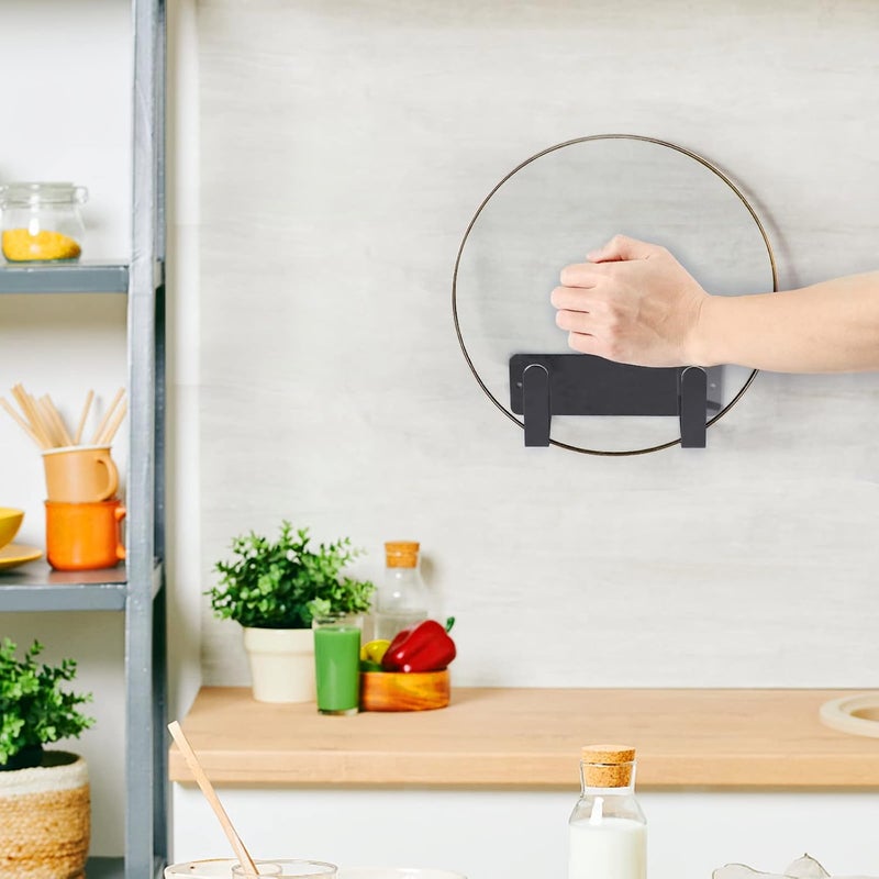 YOUGRIDDA Pot Lid Rack, Wall Mounted 304 Stainless Steel Pan Lid Organizer Holder, Self Adhesive, Kitchen Cooking Utensil Tool (Black) - Image 5