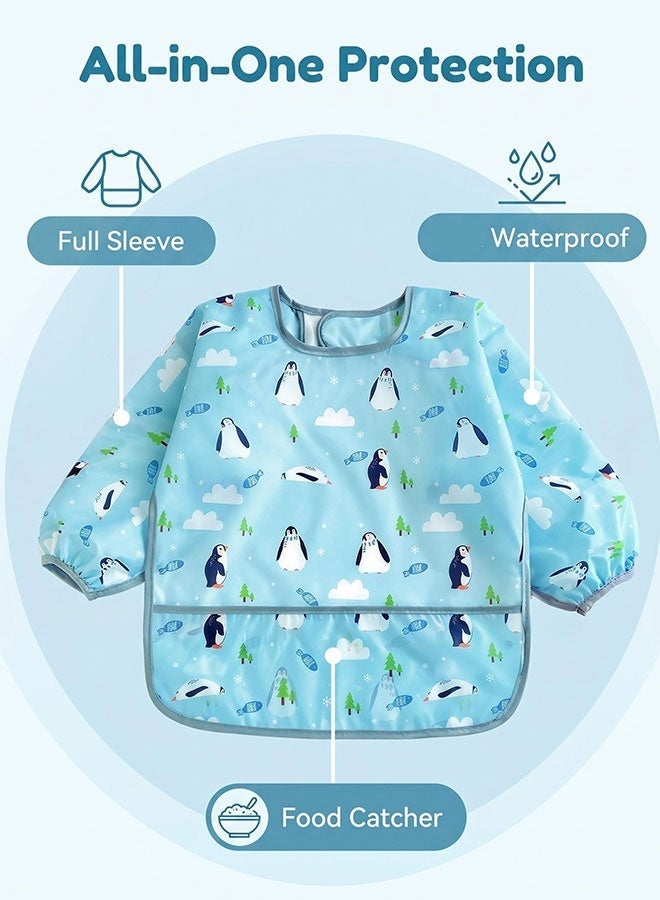 Super ZYouth 2 Pack Baby Long Sleeve Bibs, Waterproof Toddler Feeding Smock for 1-3 Years with Catch-All Pocket, Full Coverage Apron for Eating, Painting, Outdoor Play, Beach & Camping - Image 4