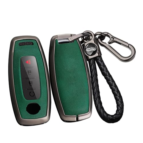 SANRILY PU Leather 3/4/5 Button Key Fob Cover Fit for Nissan Rogue 2024 2023 Pathfinder X-trail Ariya 8 Gen th New Teana Keyless with Keychain Black-green - Image 1