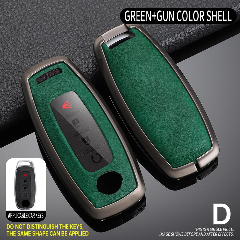 SANRILY PU Leather 3/4/5 Button Key Fob Cover Fit for Nissan Rogue 2024 2023 Pathfinder X-trail Ariya 8 Gen th New Teana Keyless with Keychain Black-green - Image 3