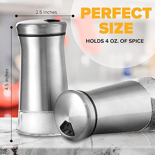 KITOME Stainless Steel Salt & Pepper Shaker Set, Adjustable Pour Holes, Refillable Spice Dispenser for Kitchen & Dining Table, Rust Resistant Seasoning Containers (Set of 2) - Image 3